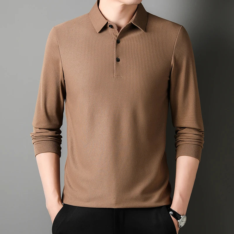 Men's Business Casual Polo Long Sleeve T-shirt Summer Comfortable Top Quick Pick Grocers